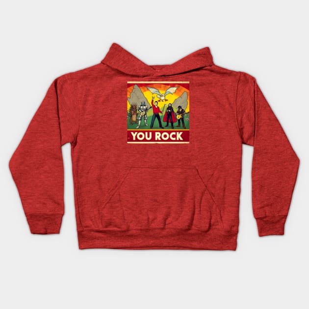 "You Rock" poster with some improbable characters Kids Hoodie by Impressionado